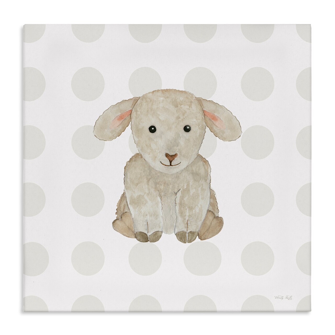Stupell Industries Nursery Lamb on Dots Canvas Wall Art Design by Cindy Jacobs